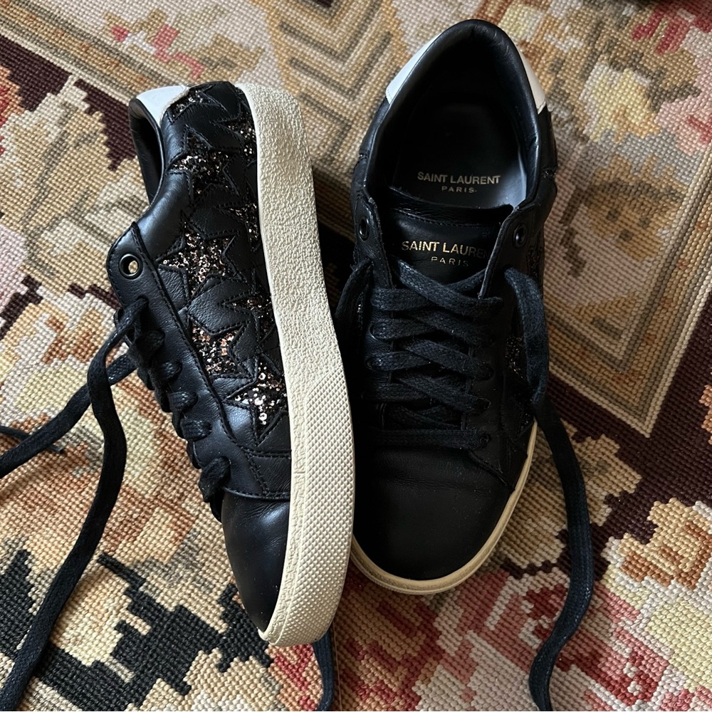 Saint Laurent Star Glitter Leather Sneakers